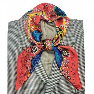 Elegant Luxury Silky Square Scarf Satin Red Tree Leaf Print Bandana Shawl Floral